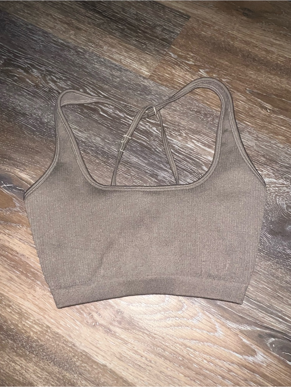 Brown Ribbed Crop Tank Top